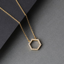 14K Yellow Gold Plated Silver 0.08Ct TDW Diamond Hexagon Shape Pendant Necklace - £80.41 GBP