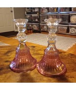 Vtg Pair of Reversible Candle Holder&#39;s Bell Shaped Pink Clear Glass Voti... - £32.17 GBP