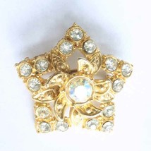 Elegant Baroque Crystal Rhinestone Gold-tone Star Brooch 1950s vintage 1 1/2&quot; - £11.95 GBP