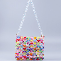Acrylic Colorful Heart Shoulder Bag Handmade Beads Tote Handbag - £54.05 GBP