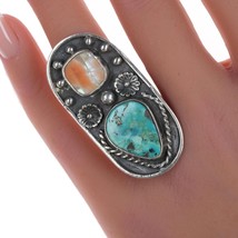sz6 Vintage Native American silver, turquoise, and shell ring - £191.81 GBP