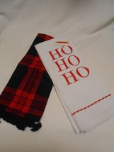2 kitchen Dish Towels Ho Ho Ho &amp; Plaid Christmas Stocking Stuffer  - £4.70 GBP