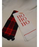 2 kitchen Dish Towels Ho Ho Ho &amp; Plaid Christmas Stocking Stuffer  - £4.69 GBP