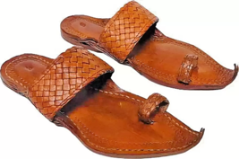 Mens Kolhapuri Leather chappal handmade Jesus Flat Shoes US size 7-12 HT75 - $46.95