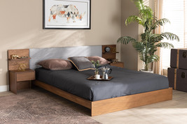 Emele Light Gray Fabric Walnut Brown Queen Storage Bed w/Built-In Nights... - $959.00
