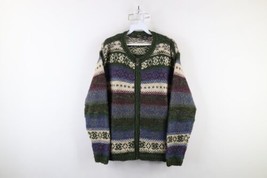 Vtg 90s Womens XL Distressed Wool Blend Fair Isle Knit Full Zip Cardigan... - $59.35