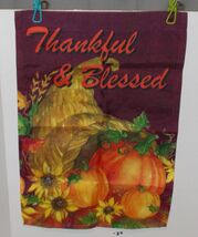 THANKFUL &amp; BLESSED 12.5" X 18" MINI GARDEN FLAG Thanksgiving Fall Orange... - $9.85