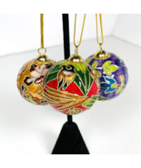 Cloisonne Christmas Holiday Ornaments 1.25&quot; Round Ball Gold Cord Lot of ... - £22.60 GBP