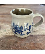 Vintage Beaumont Bros Pottery BBP 3.25&quot; Cobalt Blue Floral Salt Glaze Cu... - €9,24 EUR