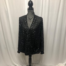 Jennifer Lopez Polka Dot Blouse Womens Size Large Black Sheer Long Sleeve - $17.63