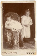 Circa 1880&#39;S Cabinet Card Haunting Image Of Two Children Chas Boone Ashland, Ks - £9.58 GBP