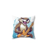 Otter Guitar Music Player Furry Animal Graphic Spun Polyester Square Pillow - $841.03 MXN+