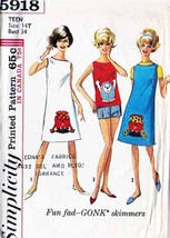Teen&#39;s Dress Or Jumper, Top &amp; Shorts Vtg 1965 Simplicity Pattern 5918 Size 14T - £9.56 GBP