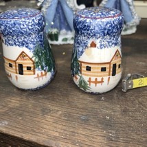 Holly Mountain Lodge Hand Painted Ceramic Salt and Pepper  Shakers Christmas New - £6.35 GBP