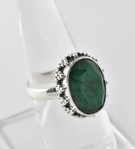 925 Sterling Silver Emerald Sz 2-14 Oval Handmade Wedding Ring Women Gift RS1464 - £34.35 GBP