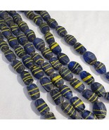 Vintage beautiful old african yellow stripes blue glass antique beads - $82.07 CAD