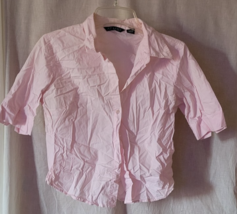 Women's At Last Shirt Size Medium Solid Pink Button-Up 1/2 Sleeve Short ... - $10.99