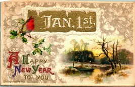 John Winsch A Happy New Year Jan 1st Gilt Icicles Embossed 1911 DB Postcard - £3.87 GBP