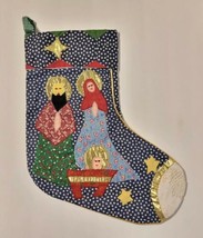 Nativity HOLY FAMILY Calico Print Appliqued Christmas Stocking Country LARGE  - £31.64 GBP