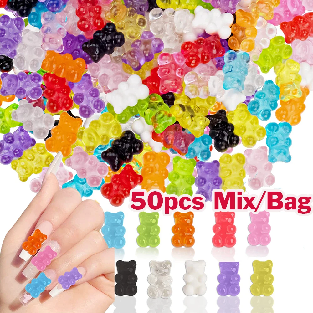 50pcs Mix 3D Gummy Bear Jelly Sugar Shape Jewelry Colorful Candy Nail Parts Kit - £8.61 GBP