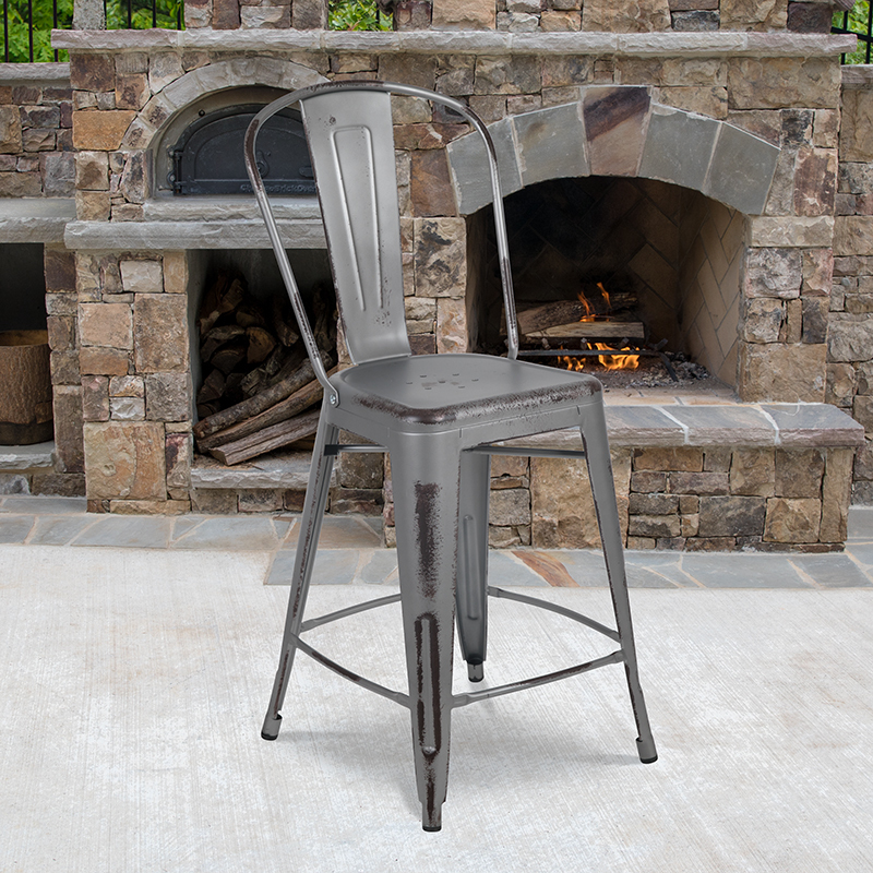 24"H Distressed Silver Stool ET-3534-24-SIL-GG