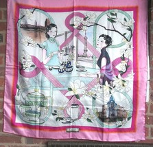 Oriental Tea Ceremony 34 Inch Silk Scarf Pearl Tower Shanghai Vive - £38.89 GBP