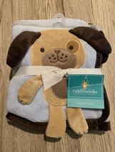Tiddliwinks Blue Brown Puppy Dog Fleece Baby Boy Applique Blanket 40in x 30in - £43.93 GBP