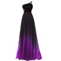 Kivary Plus Size Beaded One Shoulder Prom Dress Ombre Chiffon Evening Black Purp - £68.31 GBP