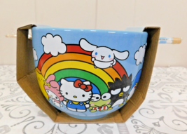 NEW Hello Kitty And Friends Ceramic Ramen Noodle Bowl w Chopsticks Sanrio BLUE - £15.86 GBP