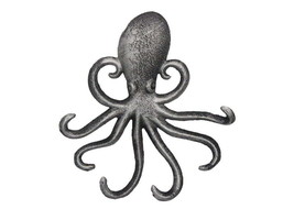 [Pack Of 2] Rustic Silver Cast Iron Wall Mounted Octopus Hooks 7&quot;&quot; - £35.19 GBP