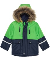 S Rothschild &amp; Co Infant Boys Faux Fur Hooded Colorblocked Jacket,Navy/Kelly,12M - £56.50 GBP