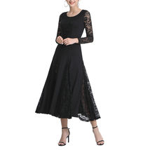 Womens Patchwork Wide Hemline Dress Elegant Black - £12.27 GBP