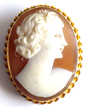 Antique Victorian Shell Cameo &amp; 10K Yellow Gold Pendant Pin - £178.05 GBP