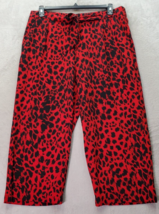 SOHO Cropped Pants Womens Large Red Leopard Print Polyester Slash Pockets Belted - £16.87 GBP