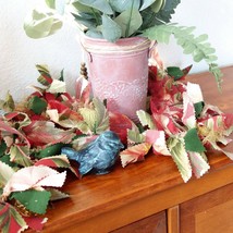 Hibiscus Palm Frond Rag Garland 7 ft Salmon Coral Color Decor Table Runner - $39.00