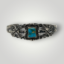 Early Vintage St Silver Turquoise Cuff Fred Harvey Era Bracelet Crossed ... - £132.68 GBP