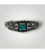 Early Vintage St Silver Turquoise Cuff Fred Harvey Era Bracelet Crossed ... - £135.67 GBP