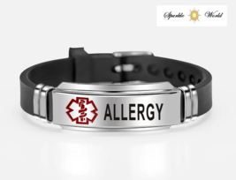 Allergy Medical Alert  Bracelet, Wristband Stainless Steel Adjustable - £693.67 GBP