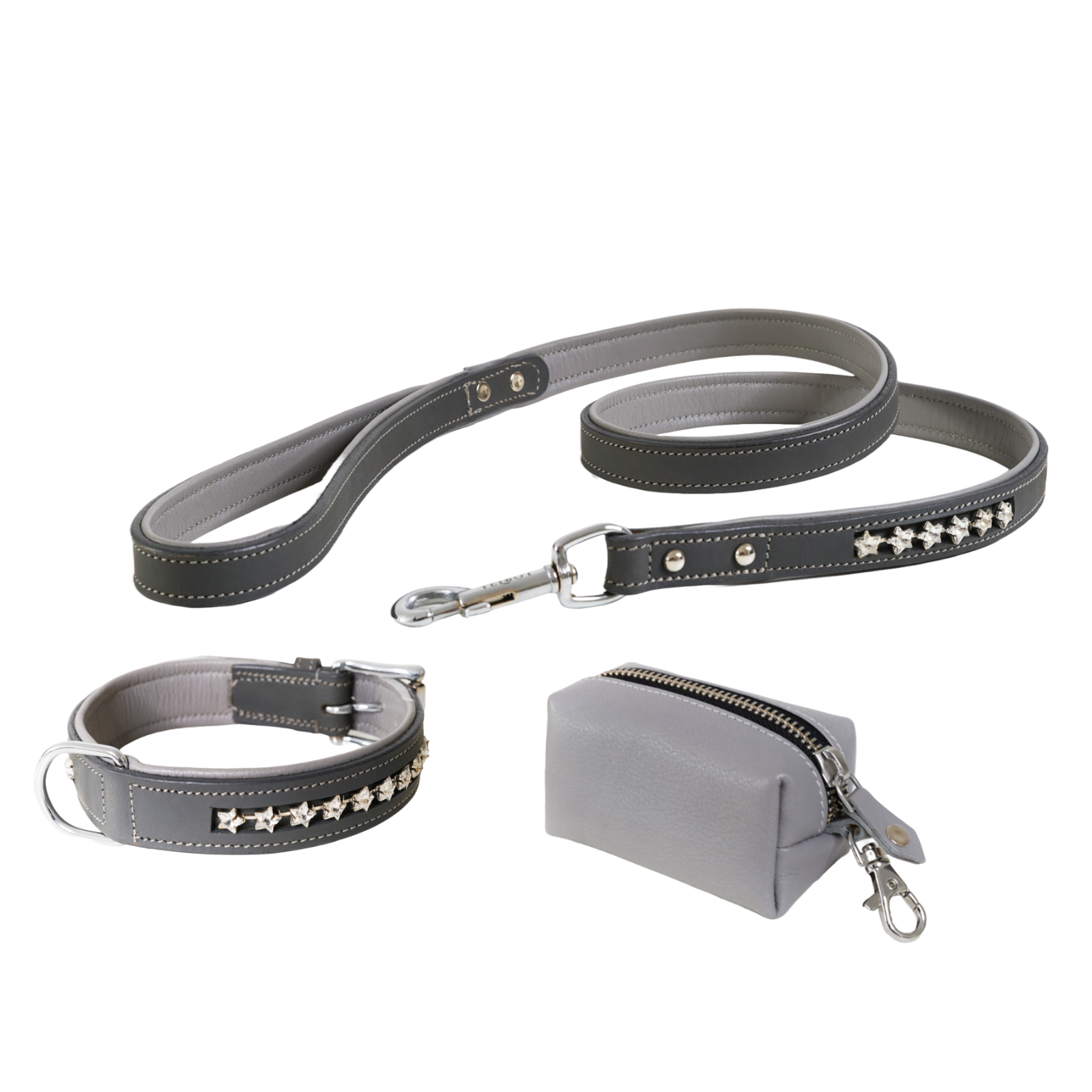 Primary image for Genuine Leather Dog Padded Collar & Leash 6ft & Poo Bag. Handmade. S-XL sizes.