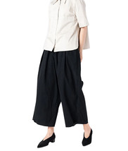 Women&#39;s Cotton Oversized Wide Legged Elastic Waist Black Striped Chino P... - £78.28 GBP