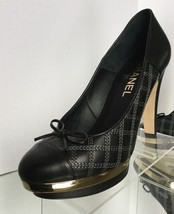 New Chanel Black  Quilted Gold Toe  CC Logo Pumps (Size 37.5) - $699.95