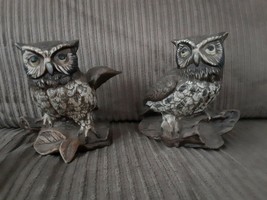 Beautiful Pair Of  Homco Brown &amp; White Owl Figurines 1114 - £15.02 GBP