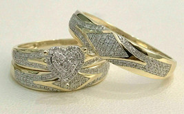 14K Placcato Oro Giallo 2.5CT Rotondo Finto Diamanti Fidanzamento Trio Ring Set - £141.10 GBP