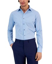 Alfani Men&#39;s Slim Fit Stain Resistant Puzzle Print Dress Shirt Blue B4HP - $9.95+