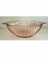 ANCHOR HOCKING PINK DEPRESSION GLASS RIBBED 8&quot; SERVING BOWL WITH HANDLES - $29.00