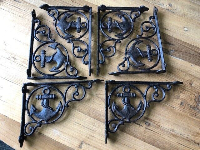 6 CAST IRON BOAT ANCHOR BRACKETS CORBELS BRACES WALL SHELF BRACKET NAUTI... - $44.99