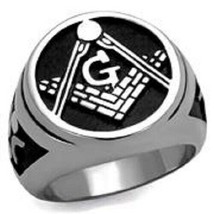 RING MASONIC High polished Stainless Steel No Plating With Epoxy in Jet TK2315 - £31.54 GBP