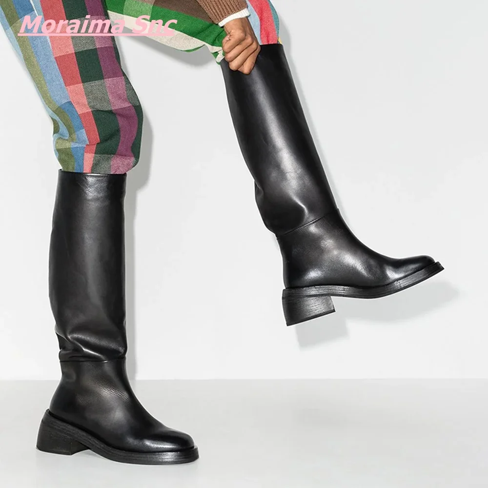 Newest Leather Women&#39;s Knight Boots Retro Thick Heel  Knee-High Comfort Round To - £166.87 GBP