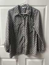 Kim Rogers Roll Tab Sleeve Button Up Blouse Womens Size Large Circles Print EUC - £10.80 GBP