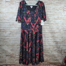 LuLaRoe Womans Dress 2XLarge Nicole Floral Bright Fit &amp; Flare Blk/Blue/Red - £20.45 GBP